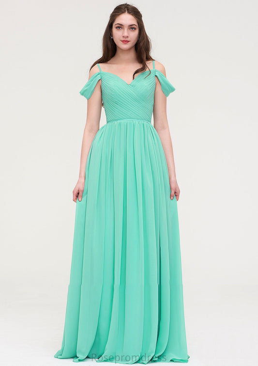 Sweetheart Sleeveless Long/Floor-Length Chiffon A-line/Princess Bridesmaid Dresses With Pleated Elvira SRSP0025422