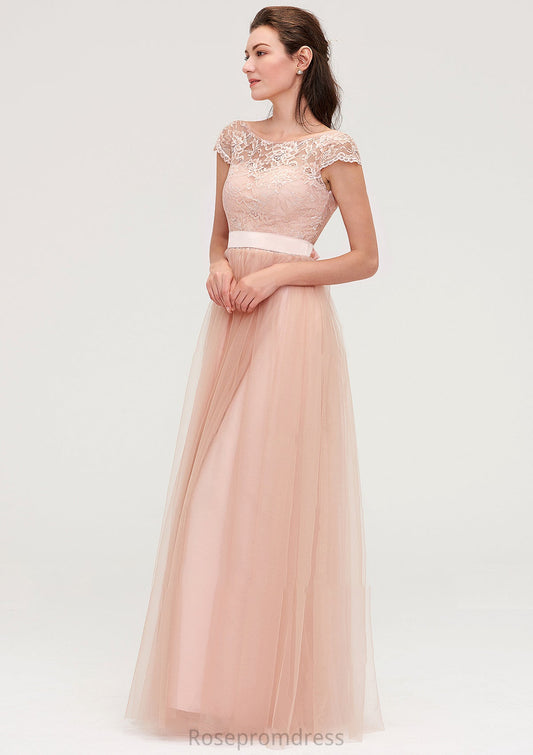 Bateau Sleeveless Tulle A-line/Princess Long/Floor-Length Bridesmaid Dresseses With Sashes Lace Amani SRSP0025427