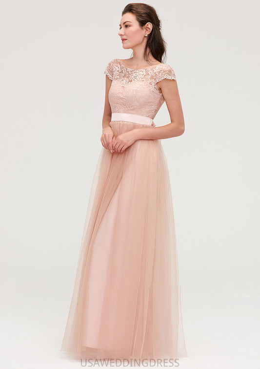 Bateau Sleeveless Tulle A-line/Princess Long/Floor-Length Bridesmaid Dresseses With Sashes Lace Imani DSP0025427