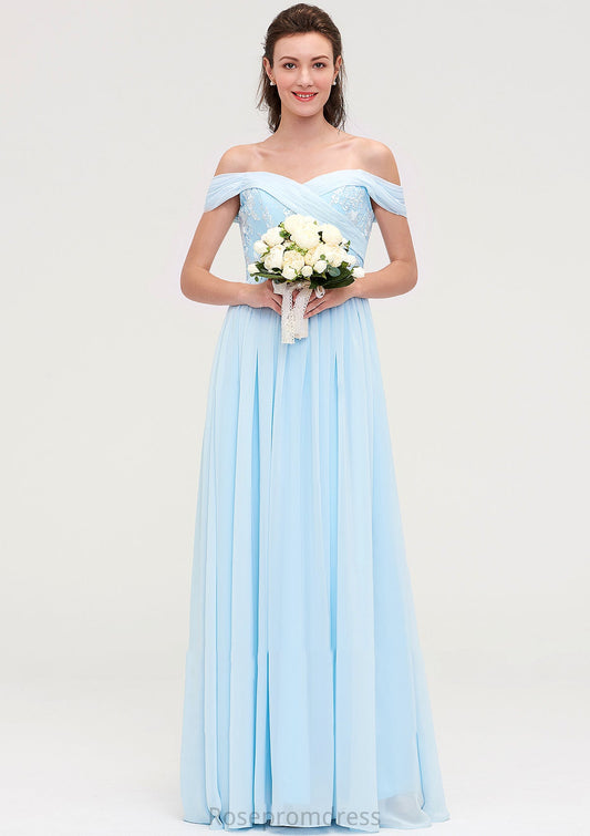 Off-the-Shoulder Sleeveless Chiffon A-line/Princess Long/Floor-Length Bridesmaid Dresseses With Pleated Appliqued Tessa SRSP0025431