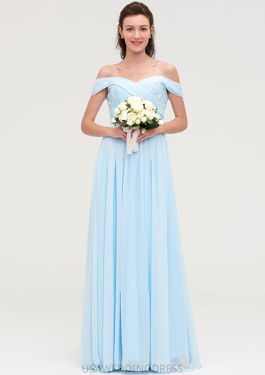 Off-the-Shoulder Sleeveless Chiffon A-line/Princess Long/Floor-Length Bridesmaid Dresseses With Pleated Appliqued Lila DSP0025431