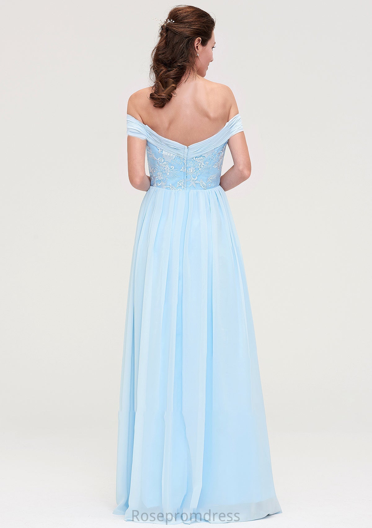 Off-the-Shoulder Sleeveless Chiffon A-line/Princess Long/Floor-Length Bridesmaid Dresseses With Pleated Appliqued Tessa SRSP0025431