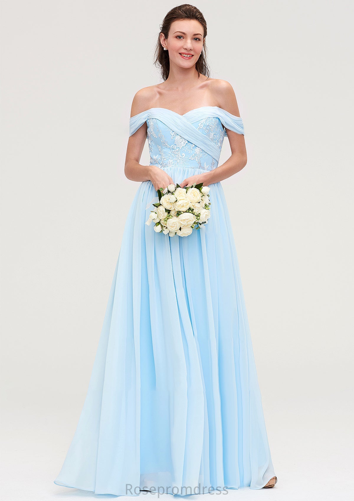 Off-the-Shoulder Sleeveless Chiffon A-line/Princess Long/Floor-Length Bridesmaid Dresseses With Pleated Appliqued Tessa SRSP0025431