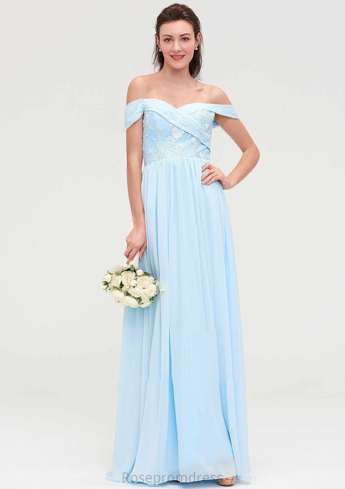 Off-the-Shoulder Sleeveless Chiffon A-line/Princess Long/Floor-Length Bridesmaid Dresseses With Pleated Appliqued Tessa SRSP0025431