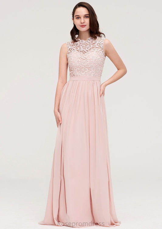 Sleeveless Scalloped Neck Long/Floor-Length Chiffon A-line/Princess Bridesmaid Dresses With Lace Kadence SRSP0025434