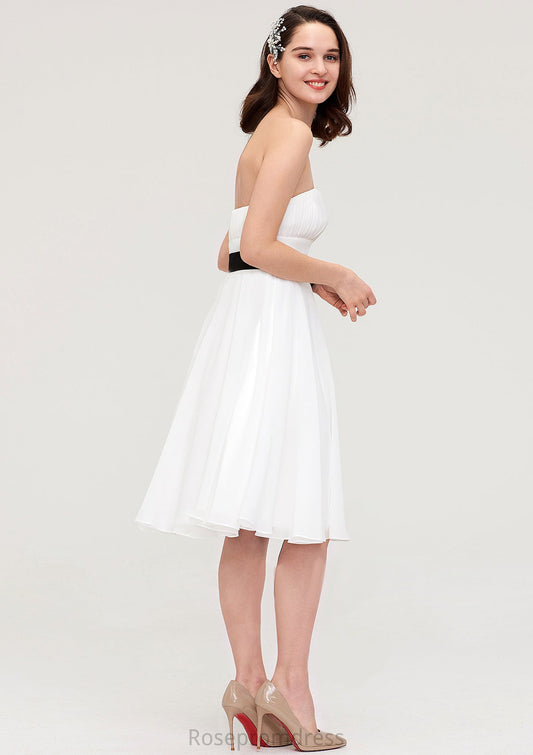 Strapless Sleeveless Knee-Length Chiffon A-line/Princess Bridesmaid Dresses With Pleated Sashes Braelyn SRSP0025436