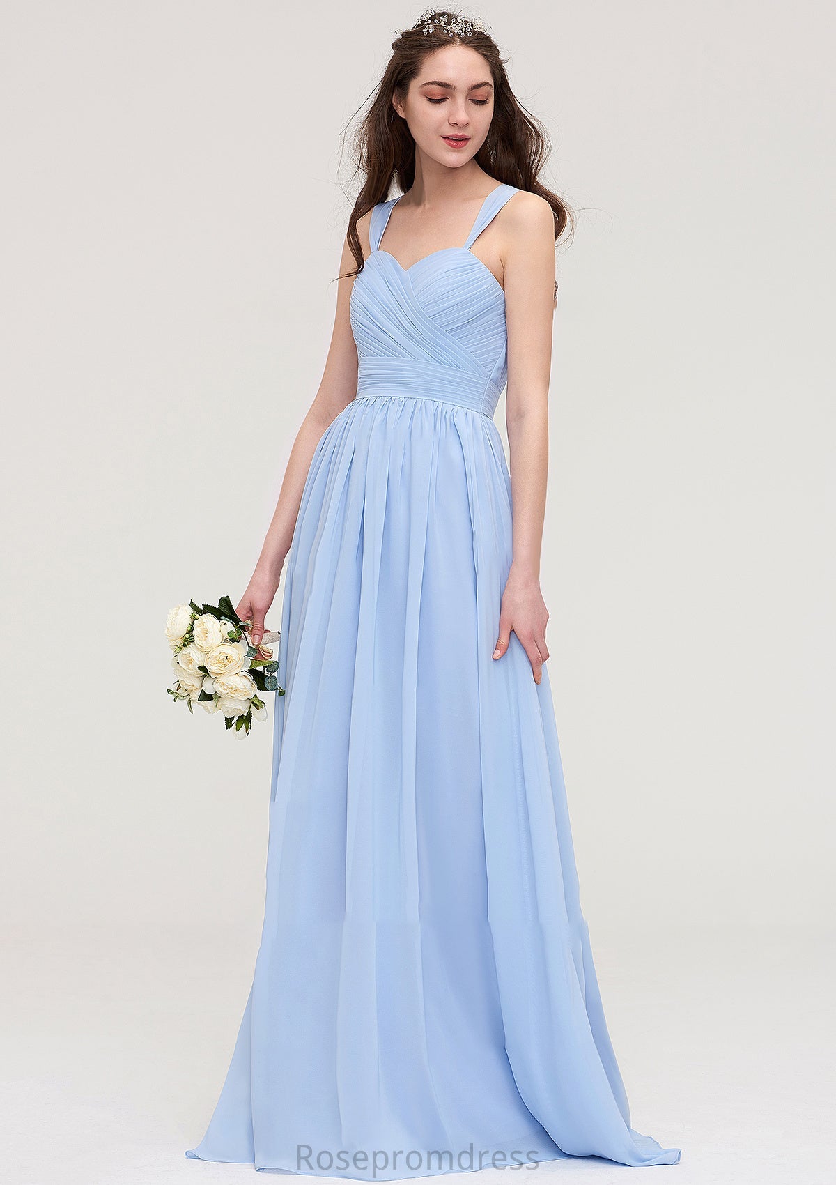 Sleeveless Sweetheart Long/Floor-Length Chiffon A-line/Princess Bridesmaid Dresses With Pleated Kay SRSP0025437