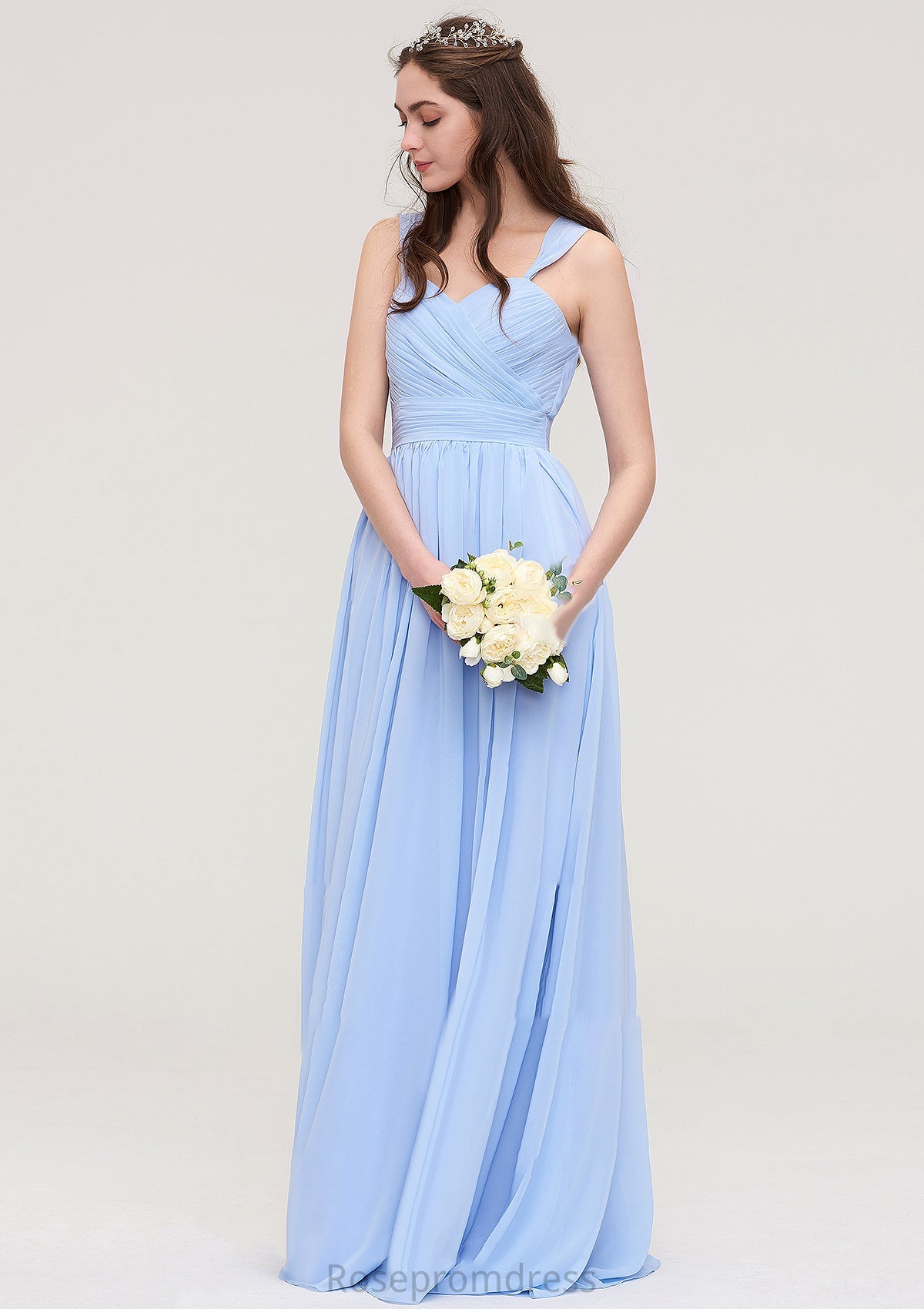 Sleeveless Sweetheart Long/Floor-Length Chiffon A-line/Princess Bridesmaid Dresses With Pleated Kay SRSP0025437