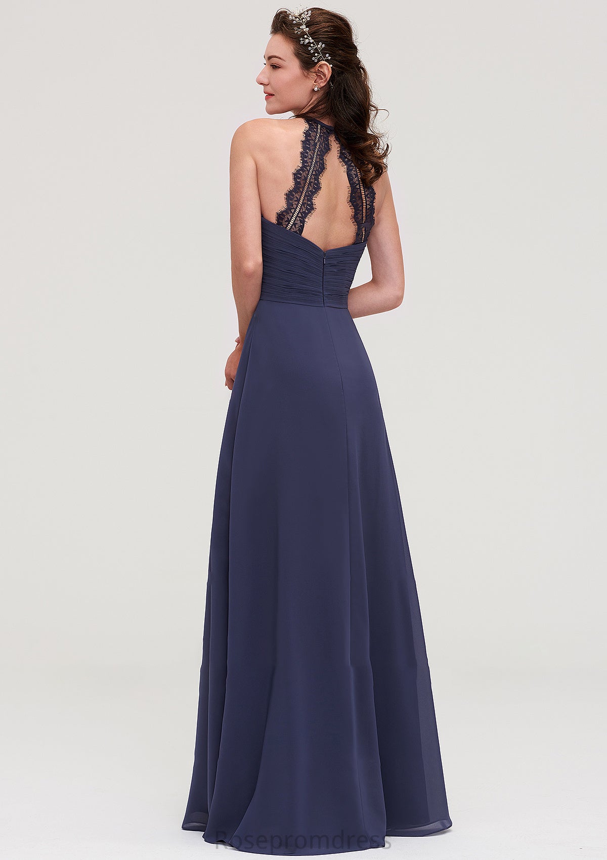 Scoop Neck Sleeveless A-line/Princess Chiffon Long/Floor-Length Bridesmaid Dresseses With Pleated Appliqued Jill SRSP0025439