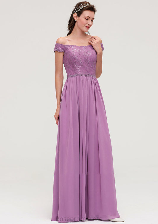 Sleeveless Off-the-Shoulder Long/Floor-Length Chiffon A-line/Princess Bridesmaid Dresseses With Appliqued Kierra SRSP0025442