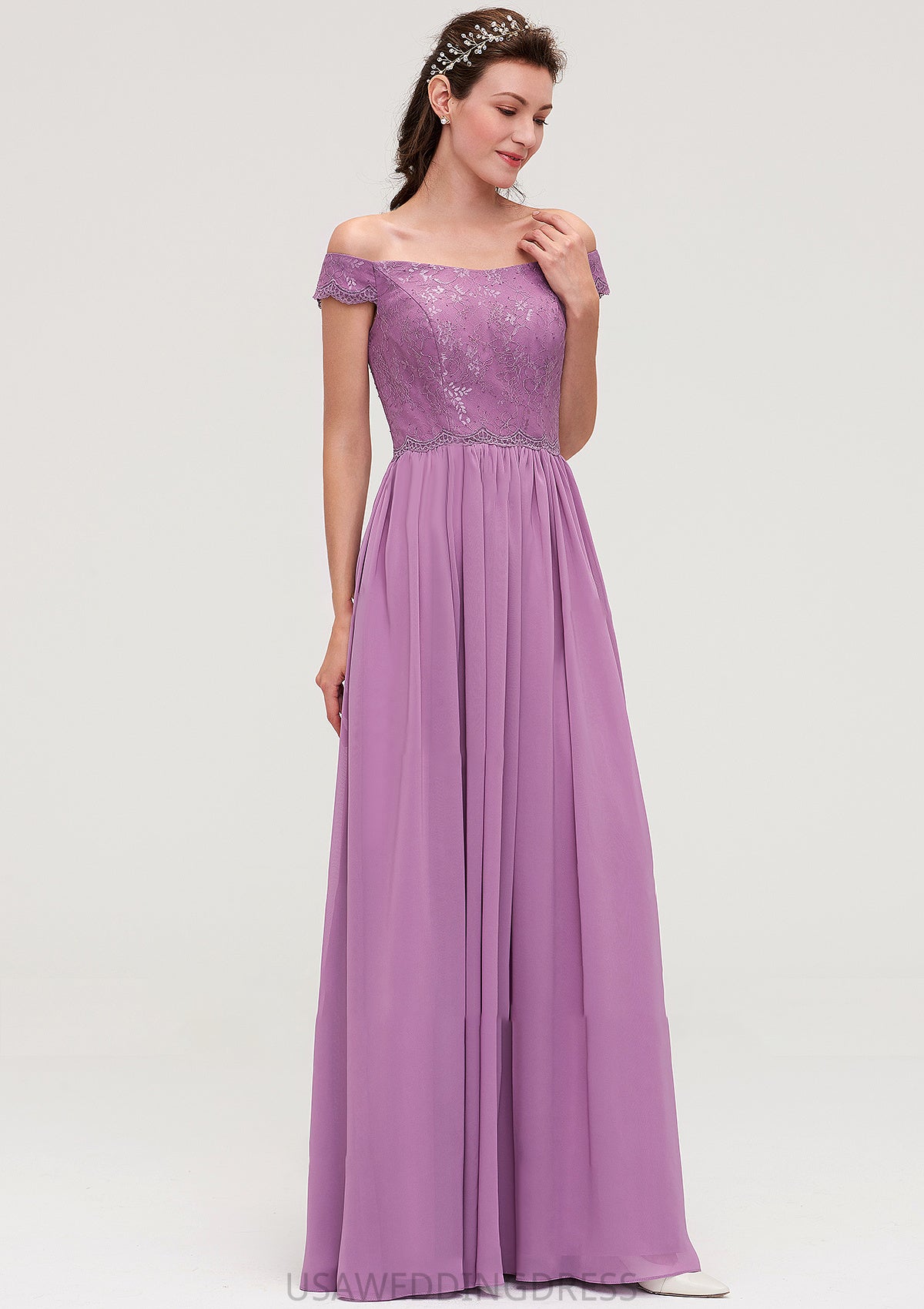 Sleeveless Off-the-Shoulder Long/Floor-Length Chiffon A-line/Princess Bridesmaid Dresseses With Appliqued Rachel DSP0025442