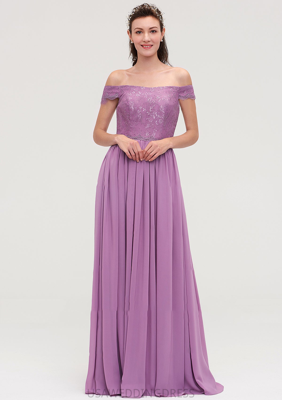 Sleeveless Off-the-Shoulder Long/Floor-Length Chiffon A-line/Princess Bridesmaid Dresseses With Appliqued Rachel DSP0025442