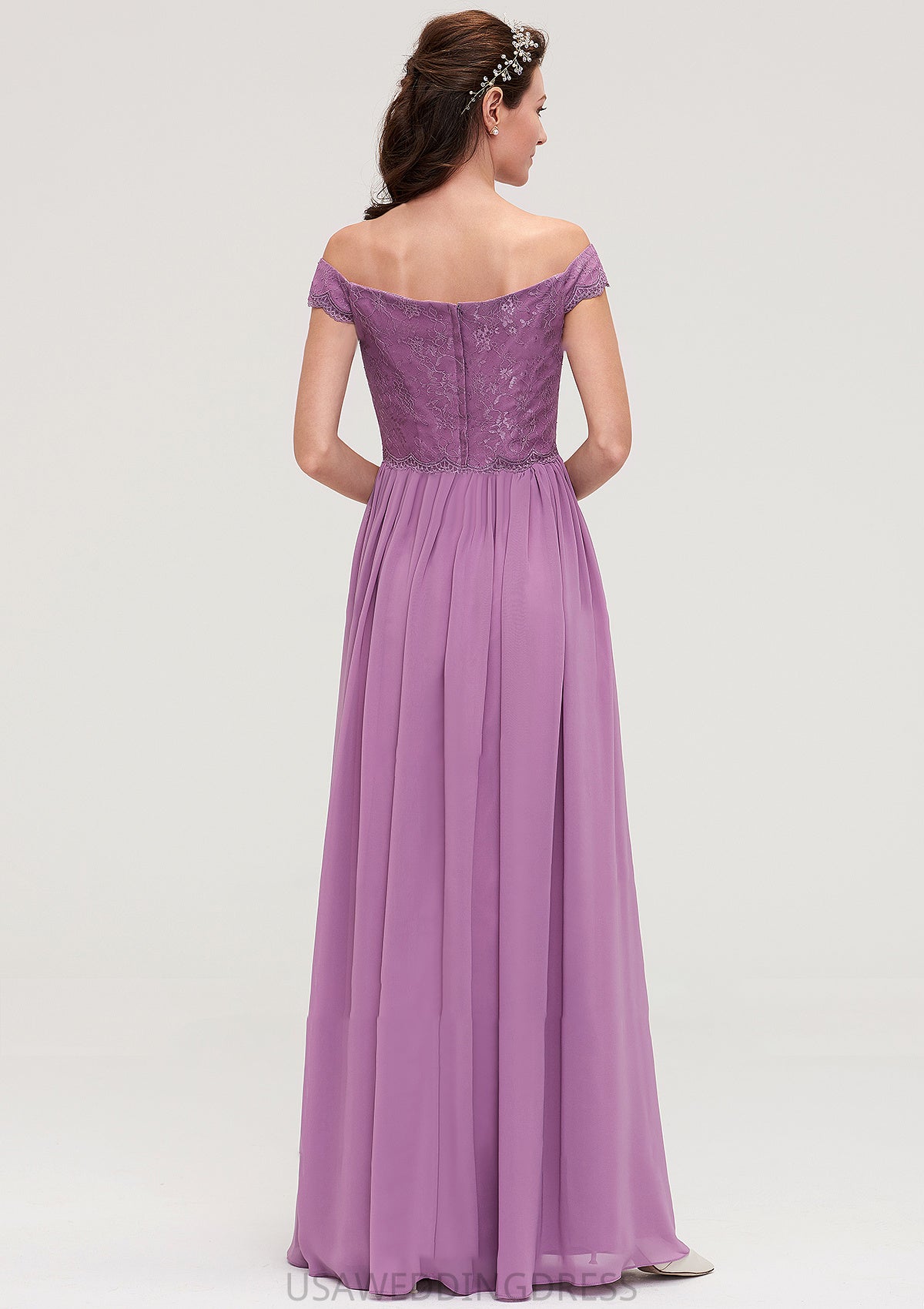 Sleeveless Off-the-Shoulder Long/Floor-Length Chiffon A-line/Princess Bridesmaid Dresseses With Appliqued Rachel DSP0025442