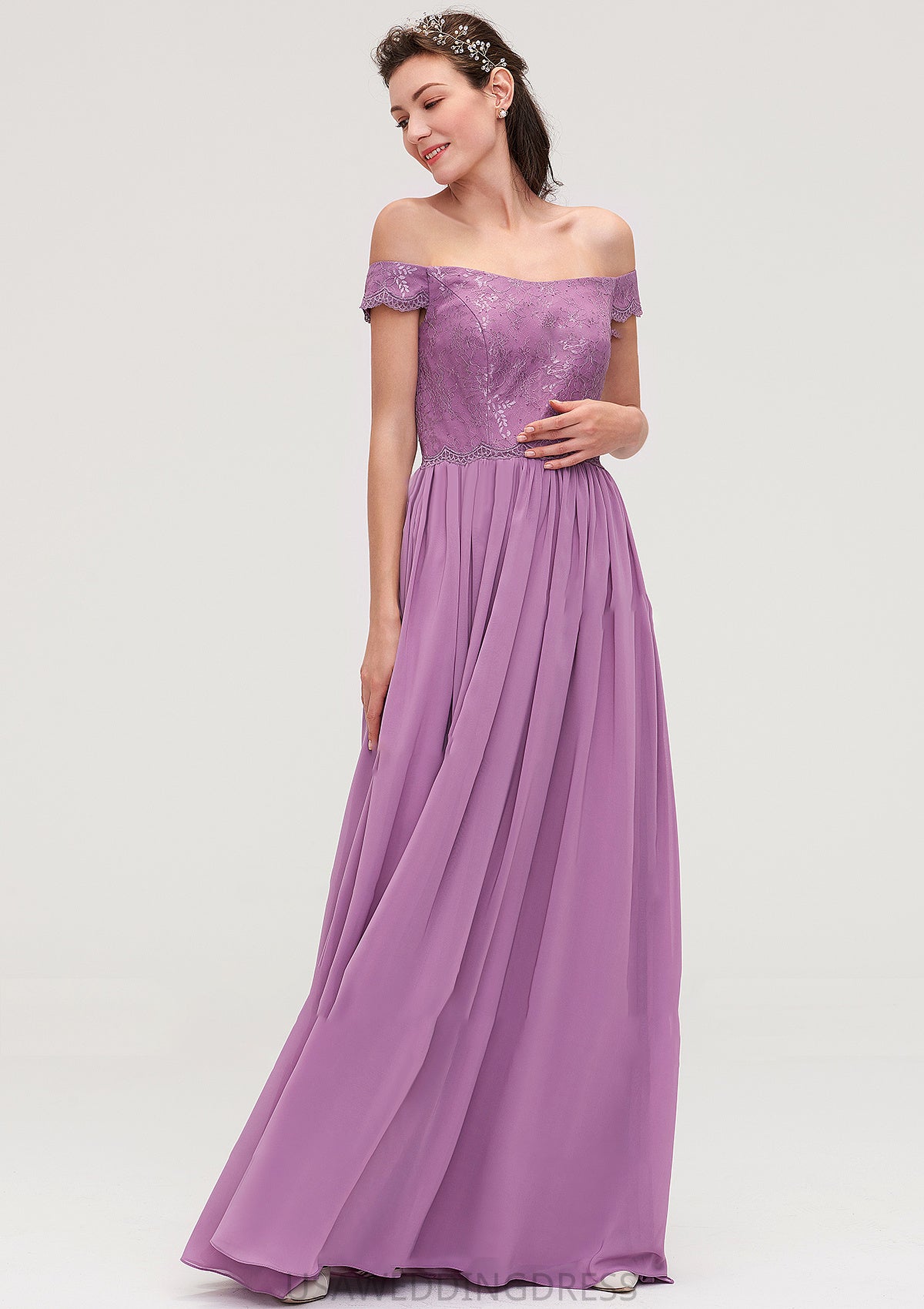 Sleeveless Off-the-Shoulder Long/Floor-Length Chiffon A-line/Princess Bridesmaid Dresseses With Appliqued Rachel DSP0025442