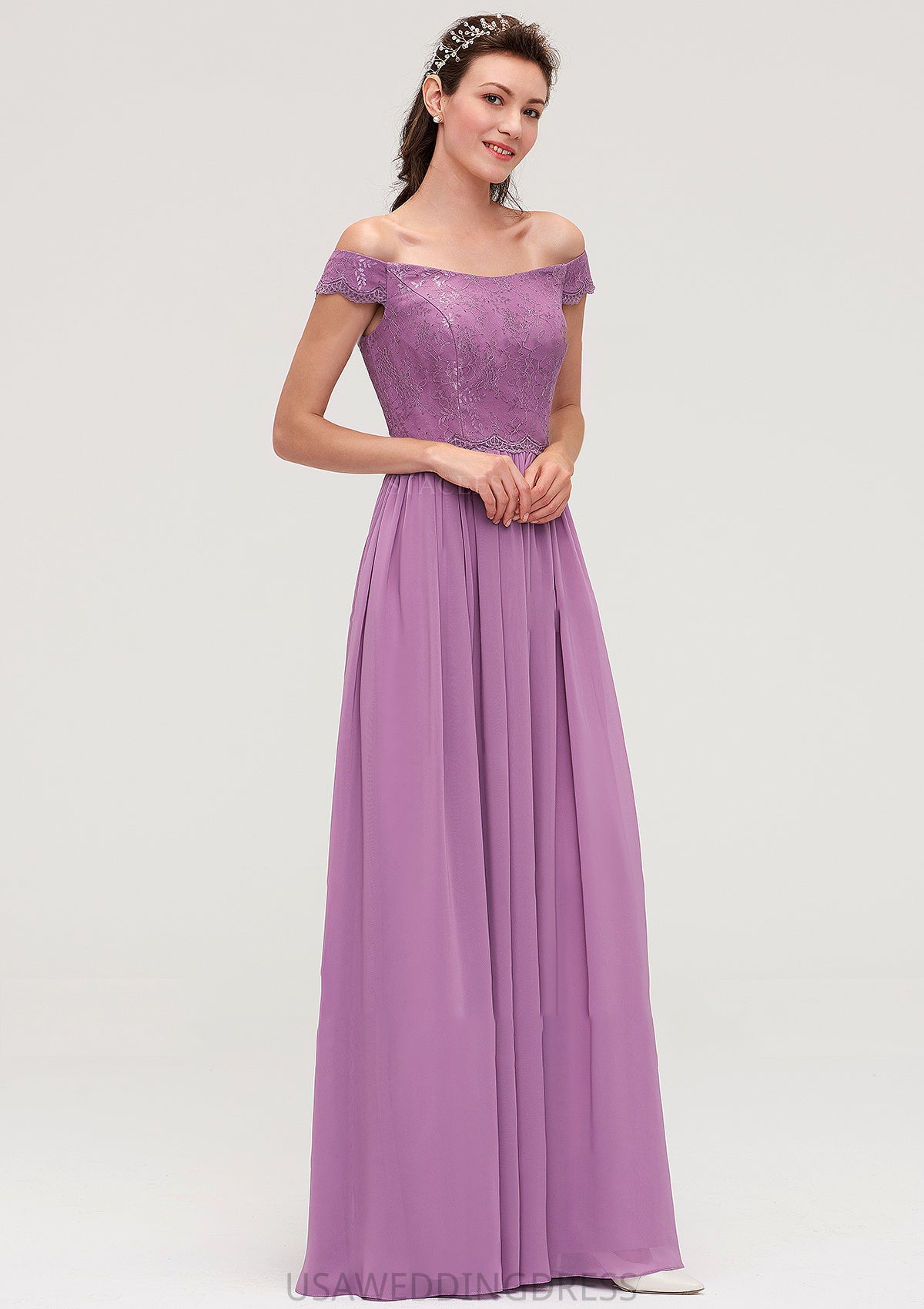 Sleeveless Off-the-Shoulder Long/Floor-Length Chiffon A-line/Princess Bridesmaid Dresseses With Appliqued Rachel DSP0025442