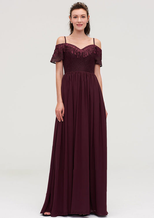 Off-the-Shoulder Sleeveless Chiffon A-line/Princess Long/Floor-Length Bridesmaid Dresseses With Lace Vicky SRSP0025449