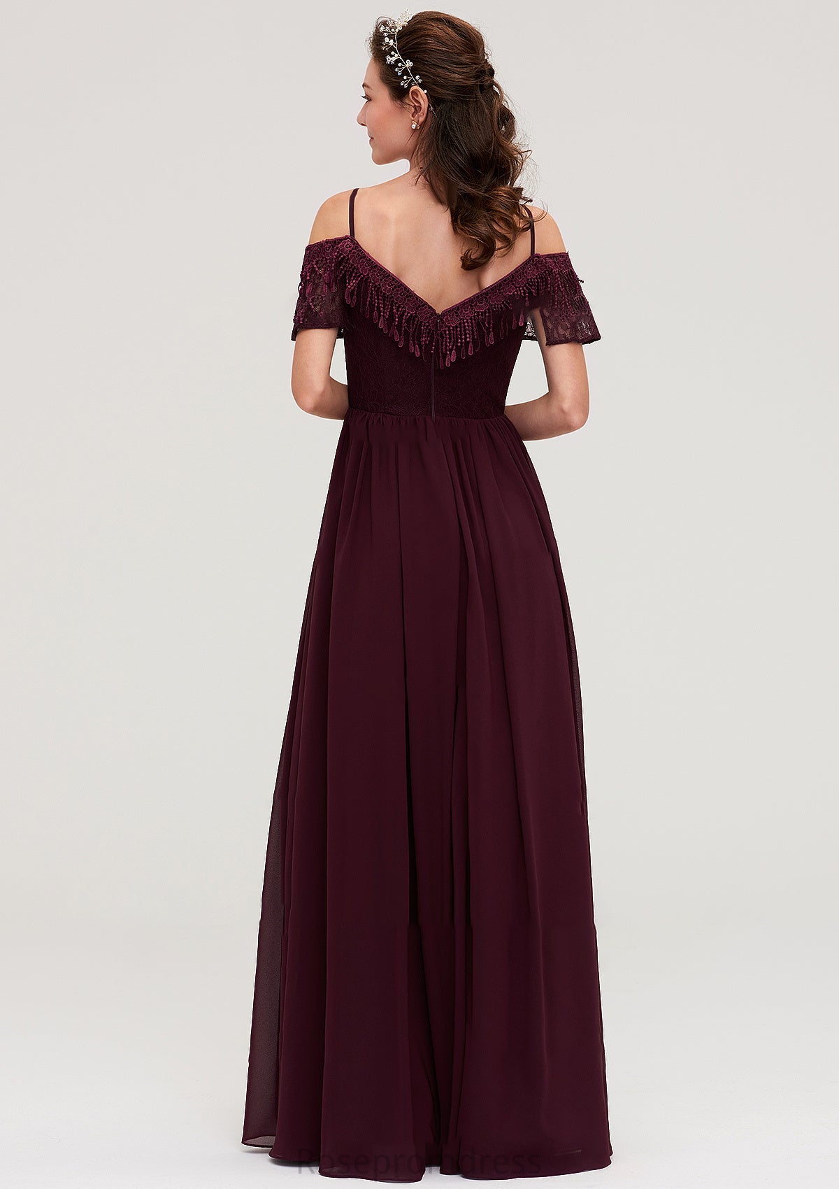 Off-the-Shoulder Sleeveless Chiffon A-line/Princess Long/Floor-Length Bridesmaid Dresseses With Lace Vicky SRSP0025449