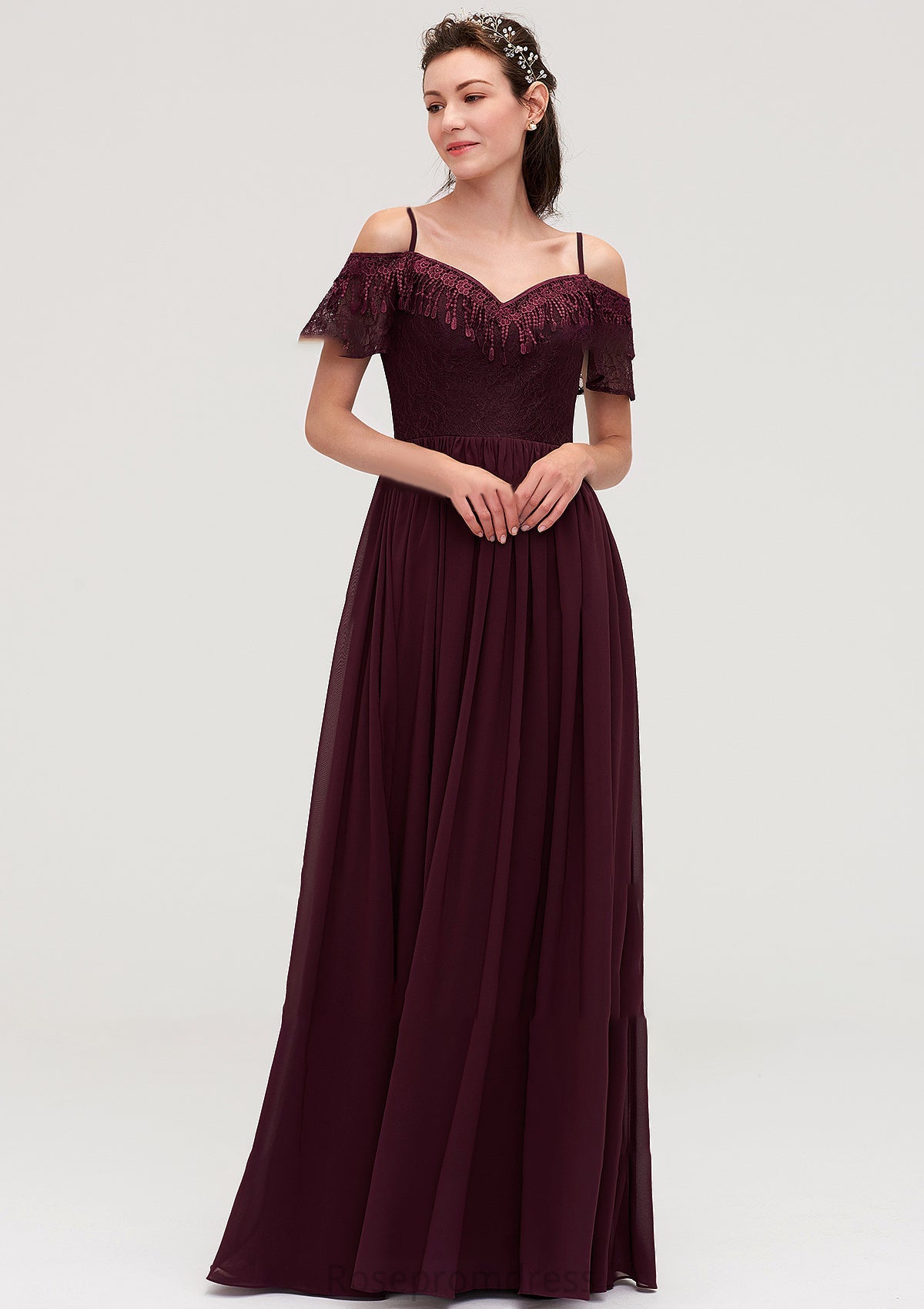 Off-the-Shoulder Sleeveless Chiffon A-line/Princess Long/Floor-Length Bridesmaid Dresseses With Lace Vicky SRSP0025449