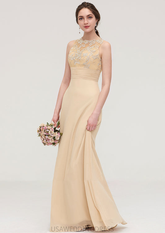 Sleeveless Halter Open Back Long/Floor-Length Sheath/Column Chiffon Bridesmaid Dresses With Pleated Lace Karissa DSP0025451