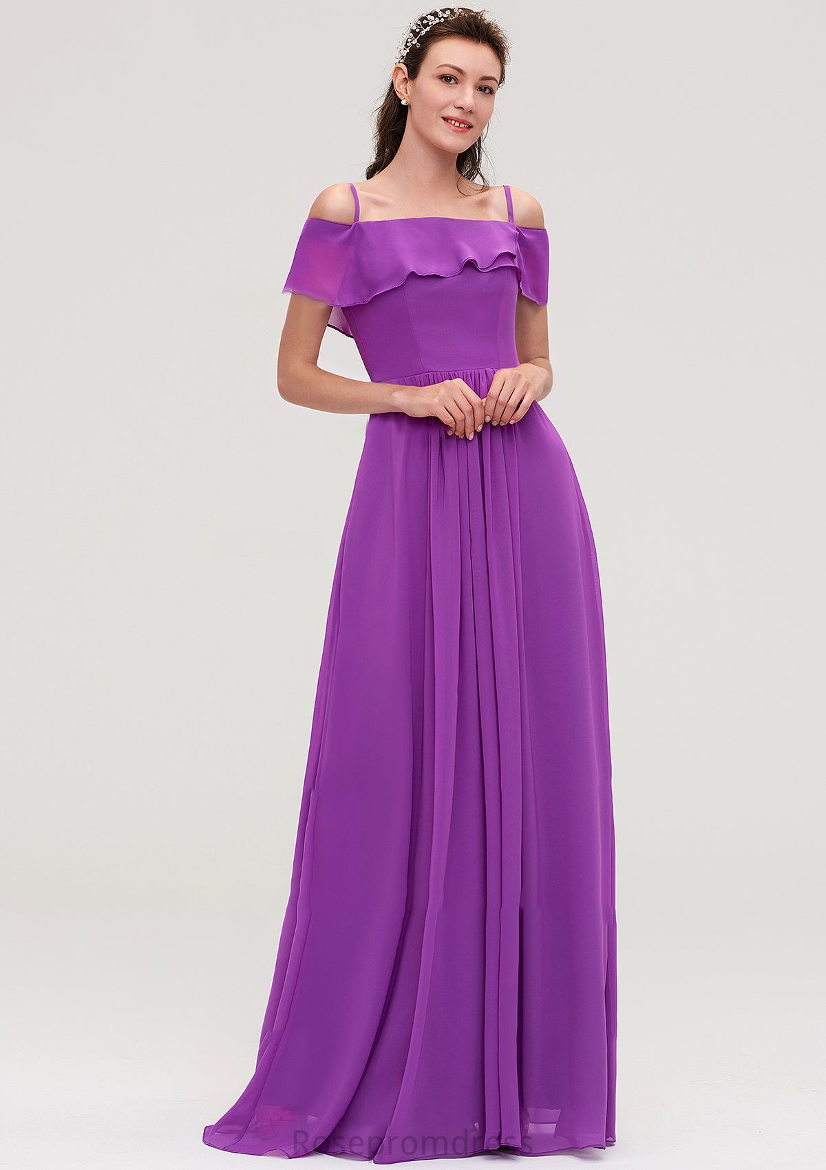 Sleeveless Off-the-Shoulder Chiffon A-line/Princess Long/Floor-Length Bridesmaid Dresseses With Ruffles Courtney SRSP0025452