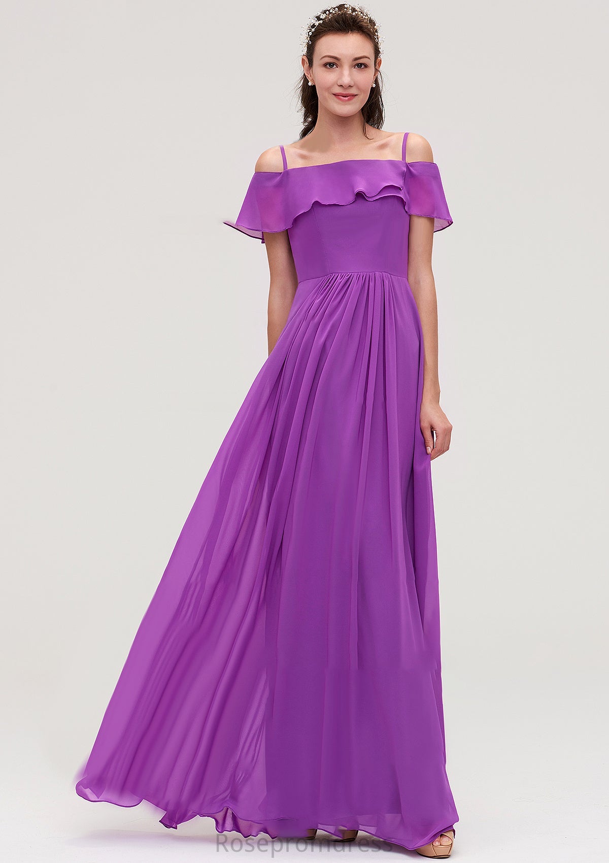 Sleeveless Off-the-Shoulder Chiffon A-line/Princess Long/Floor-Length Bridesmaid Dresseses With Ruffles Courtney SRSP0025452