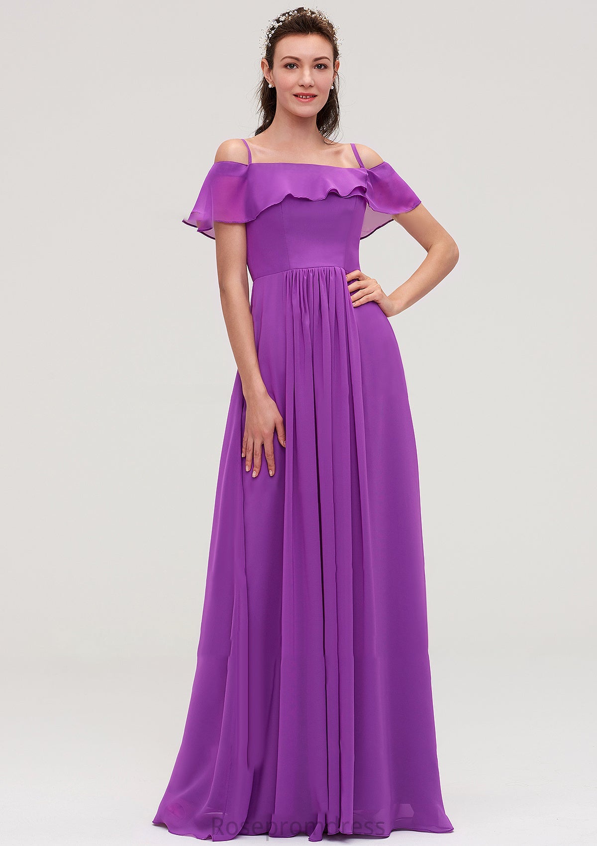 Sleeveless Off-the-Shoulder Chiffon A-line/Princess Long/Floor-Length Bridesmaid Dresseses With Ruffles Courtney SRSP0025452