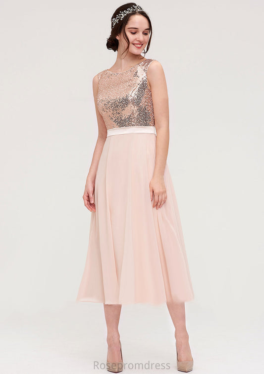 Sleeveless Bateau Chiffon A-line/Princess Bridesmaid Dresses With Sashes Sequins Mylee SRSP0025454