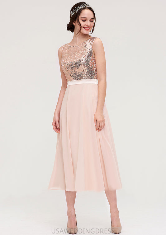 Sleeveless Bateau Chiffon A-line/Princess Bridesmaid Dresses With Sashes Sequins Regan DSP0025454