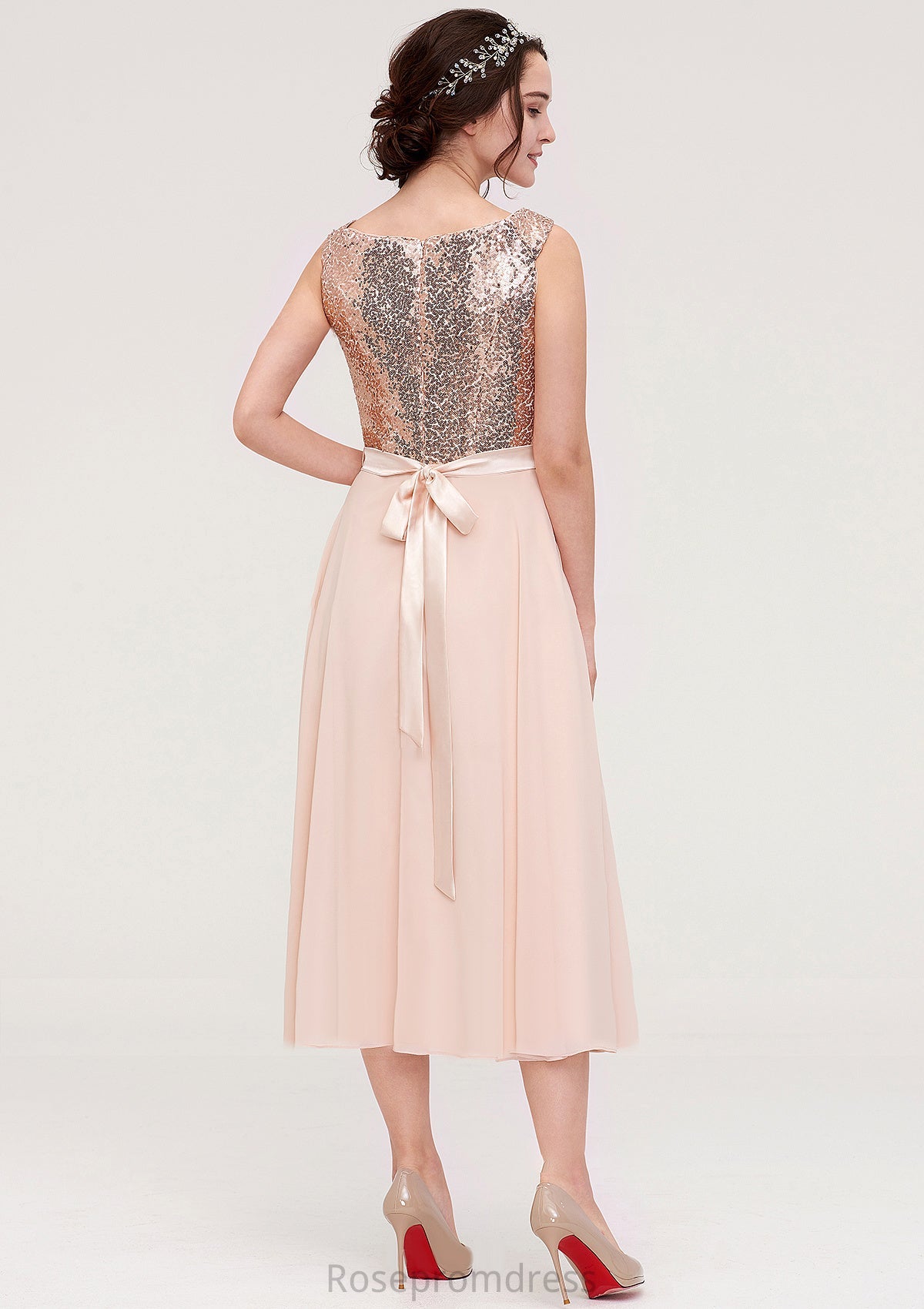 Sleeveless Bateau Chiffon A-line/Princess Bridesmaid Dresses With Sashes Sequins Mylee SRSP0025454