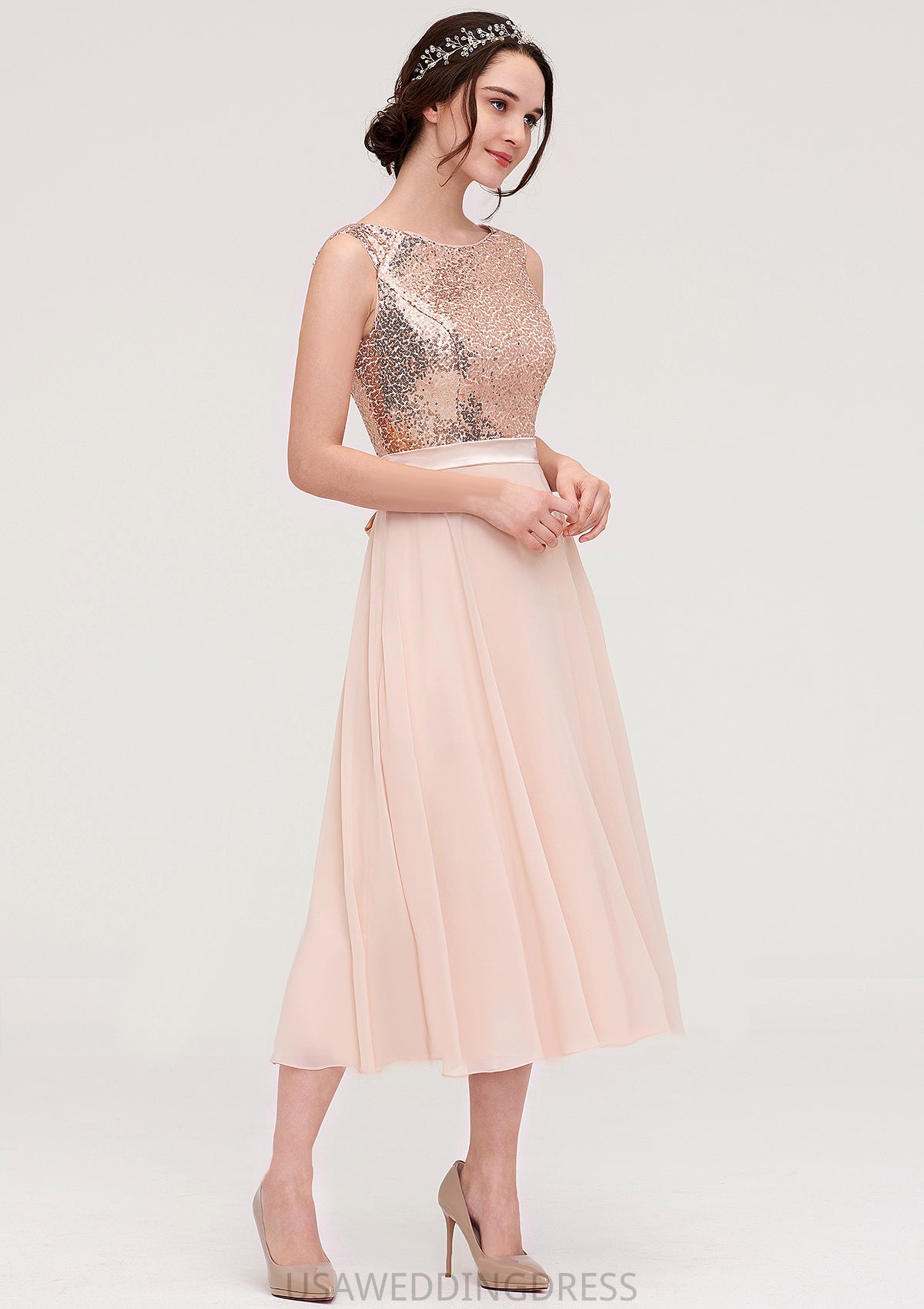 Sleeveless Bateau Chiffon A-line/Princess Bridesmaid Dresses With Sashes Sequins Regan DSP0025454