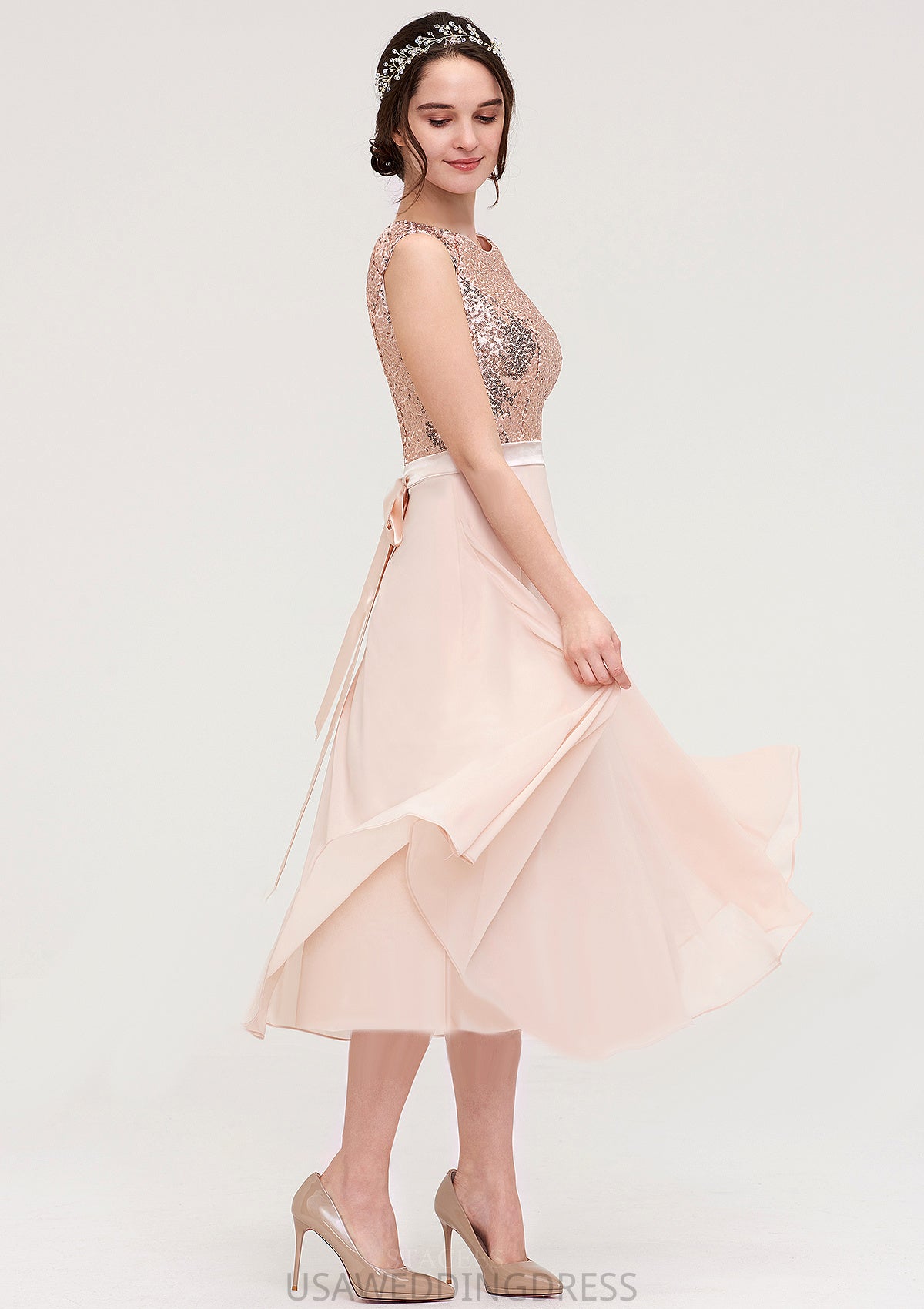 Sleeveless Bateau Chiffon A-line/Princess Bridesmaid Dresses With Sashes Sequins Regan DSP0025454