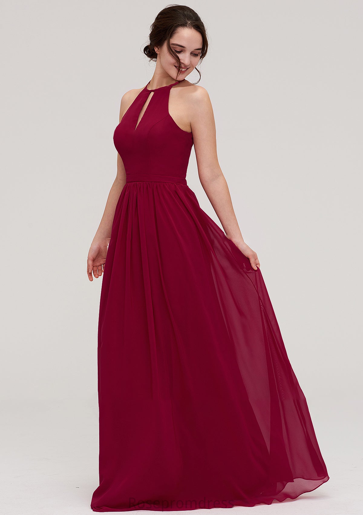 Scoop Neck Sleeveless A-line/Princess Long/Floor-Length Chiffon Bridesmaid Dresseses With Pleated Jaden SRSP0025456