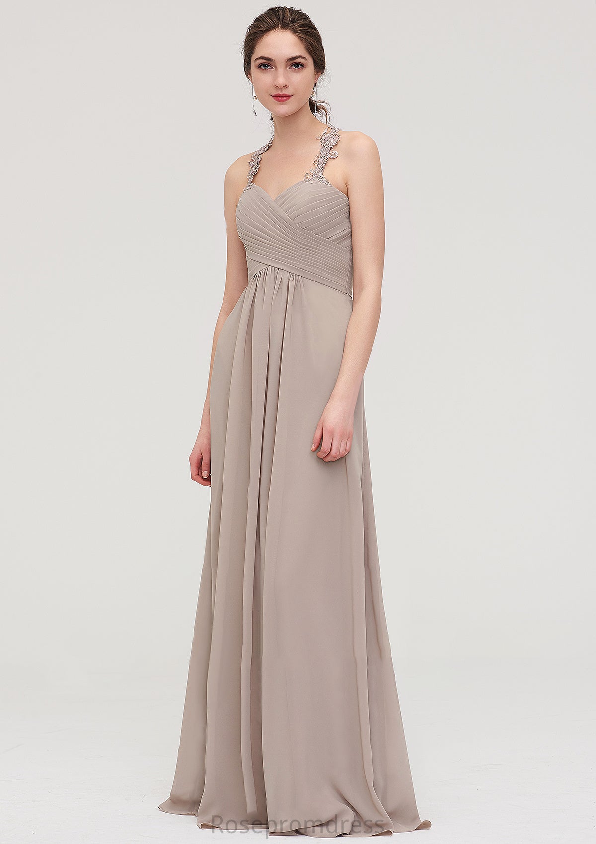 Sleeveless Sweetheart Long/Floor-Length Chiffon A-line/Princess Bridesmaid Dresses With Pleated Lace Marian SRSP0025457