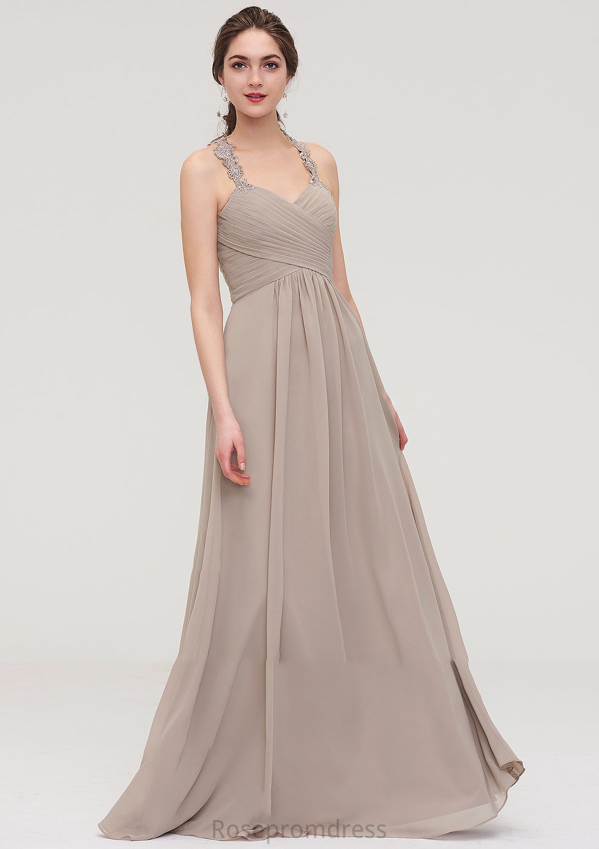 Sleeveless Sweetheart Long/Floor-Length Chiffon A-line/Princess Bridesmaid Dresses With Pleated Lace Marian SRSP0025457