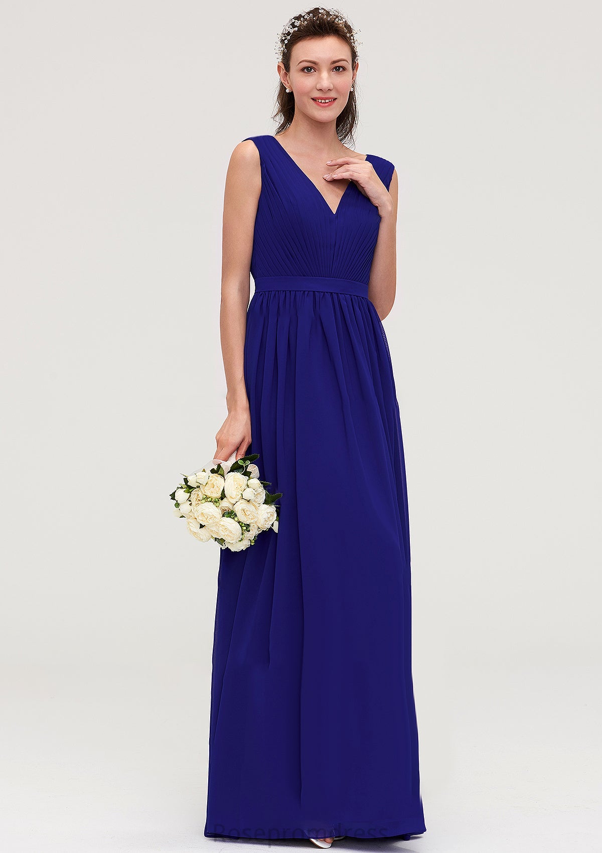 Sleeveless V Neck Chiffon A-line/Princess Long/Floor-Length Bridesmaid Dresseses With Pleated Jenny SRSP0025459