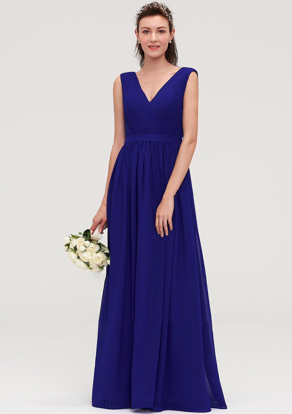 Sleeveless V Neck Chiffon A-line/Princess Long/Floor-Length Bridesmaid Dresseses With Pleated Jenny SRSP0025459