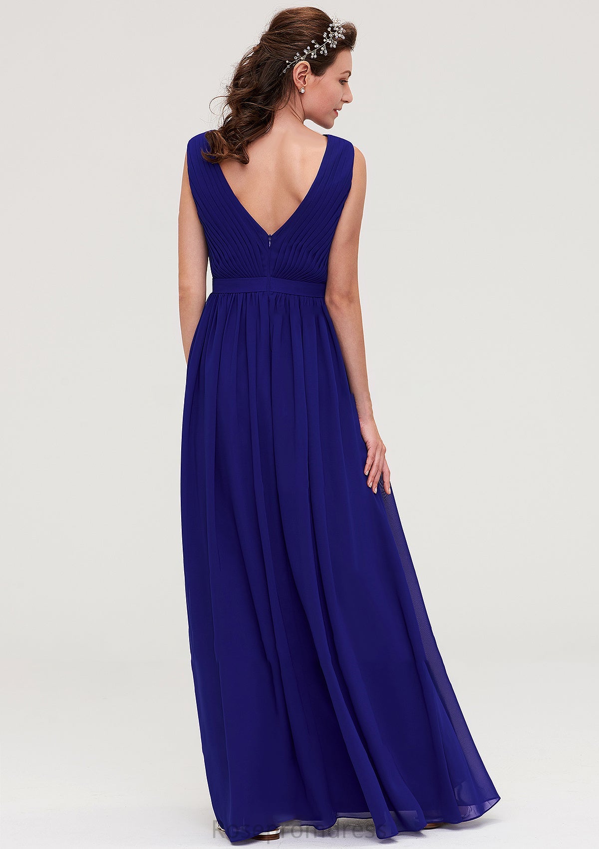 Sleeveless V Neck Chiffon A-line/Princess Long/Floor-Length Bridesmaid Dresseses With Pleated Jenny SRSP0025459