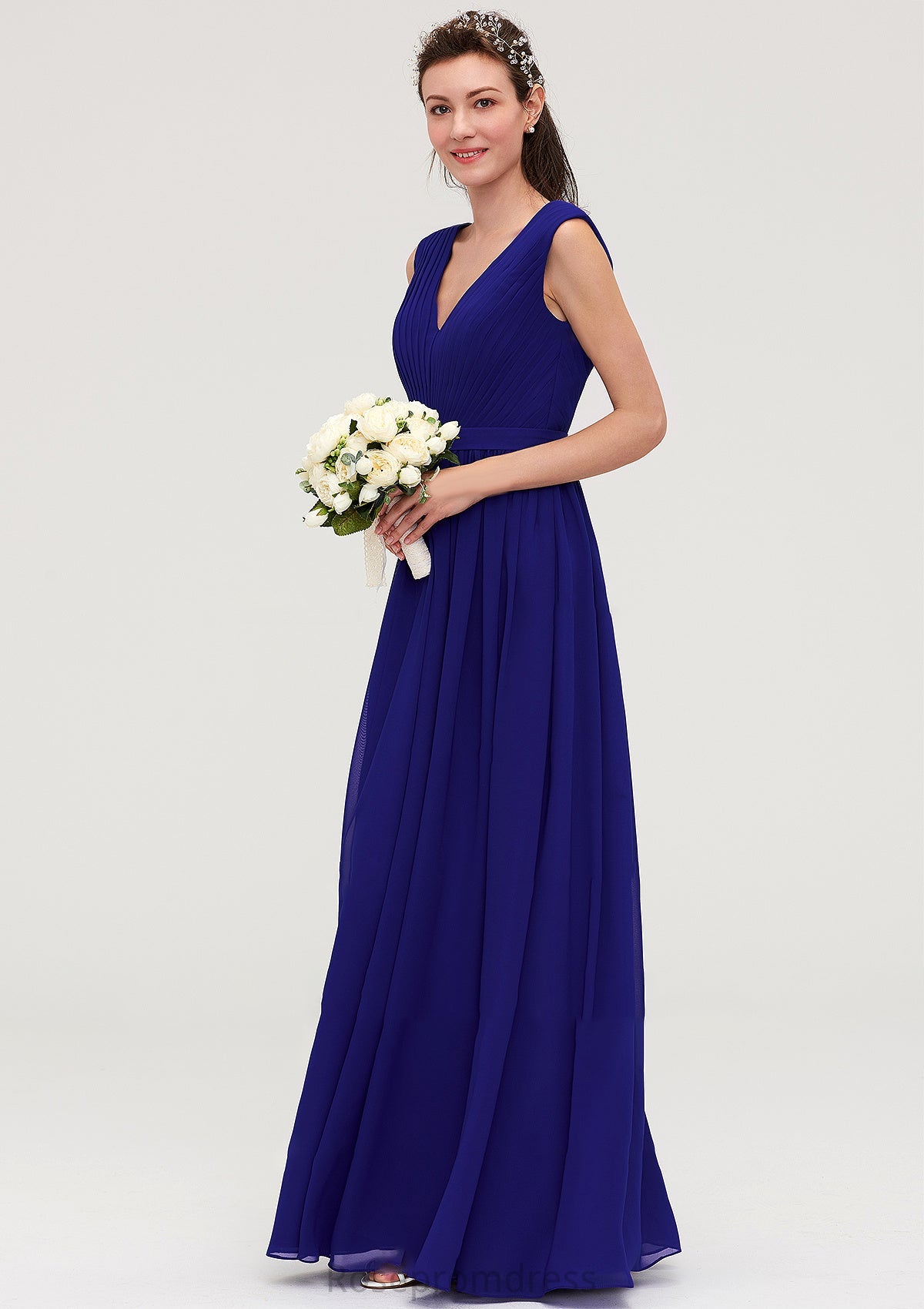 Sleeveless V Neck Chiffon A-line/Princess Long/Floor-Length Bridesmaid Dresseses With Pleated Jenny SRSP0025459