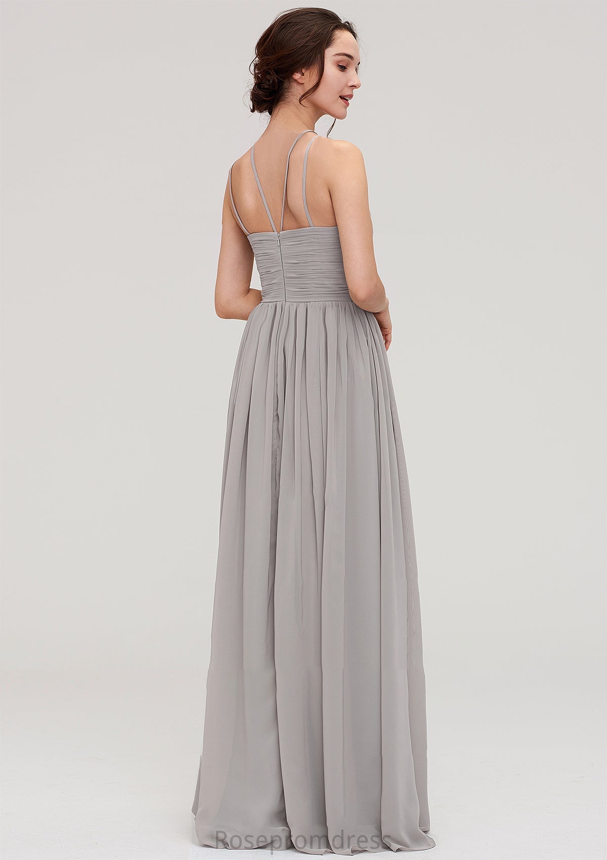 Halter Sleeveless A-line/Princess Long/Floor-Length Chiffon Bridesmaid Dresses With Pleated Anna SRSP0025462