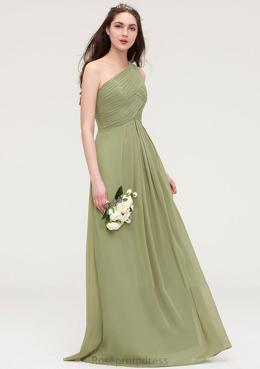 Sleeveless One-Shoulder Long/Floor-Length Chiffon A-line/Princess Bridesmaid Dresses With Pleated Angelica SRSP0025463