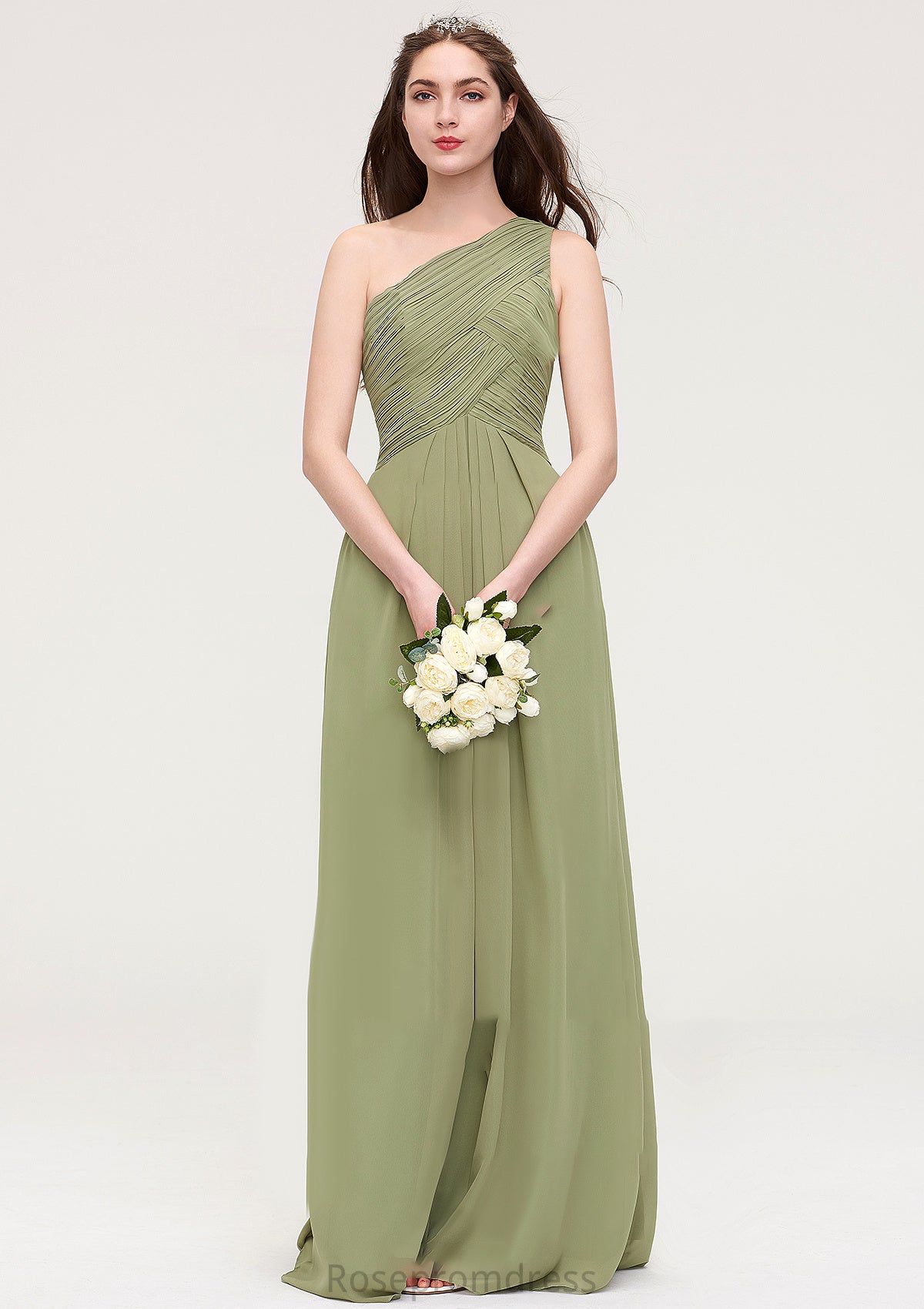 Sleeveless One-Shoulder Long/Floor-Length Chiffon A-line/Princess Bridesmaid Dresses With Pleated Angelica SRSP0025463