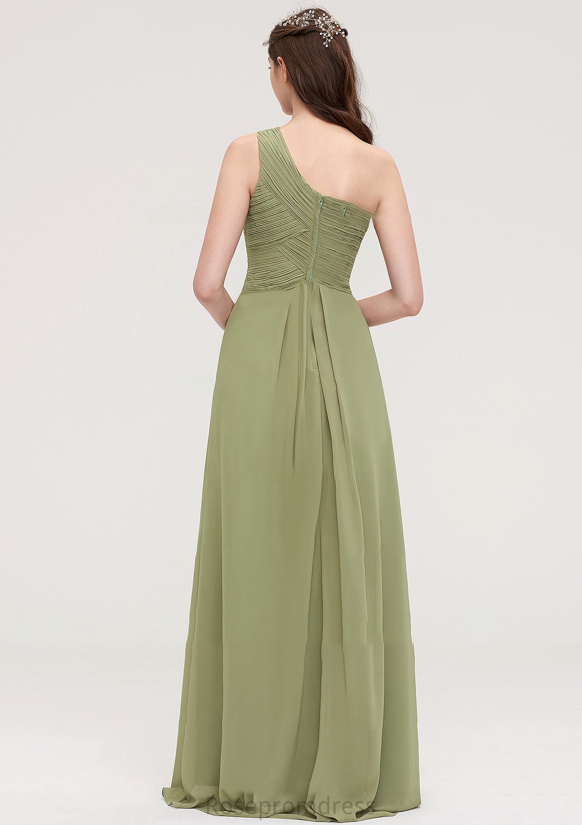 Sleeveless One-Shoulder Long/Floor-Length Chiffon A-line/Princess Bridesmaid Dresses With Pleated Angelica SRSP0025463