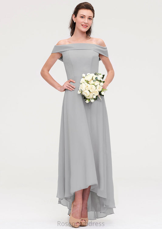 Off-the-Shoulder Sleeveless Asymmetrical Chiffon A-line/Princess Bridesmaid Dresseses Destinee SRSP0025465