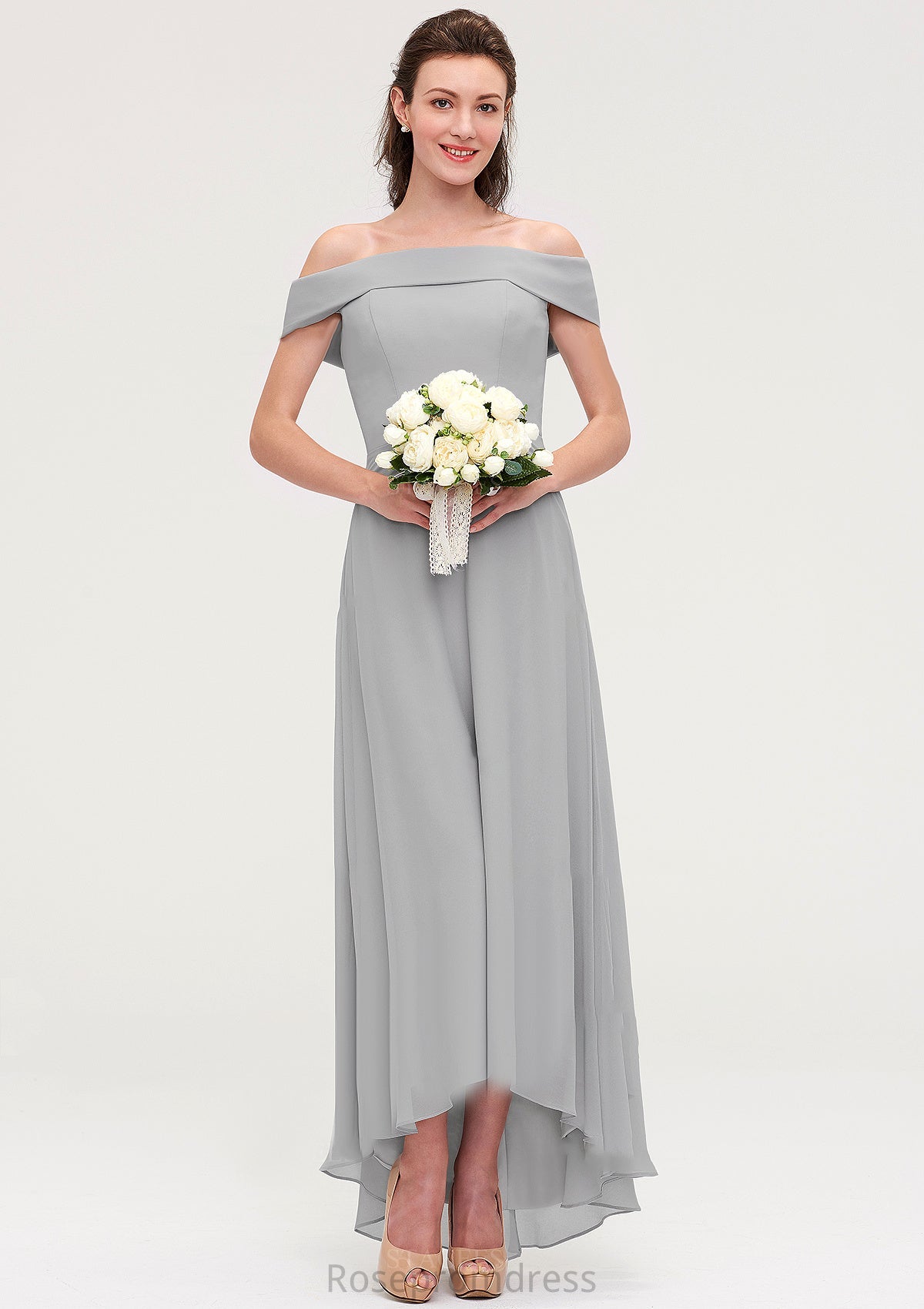 Off-the-Shoulder Sleeveless Asymmetrical Chiffon A-line/Princess Bridesmaid Dresseses Destinee SRSP0025465