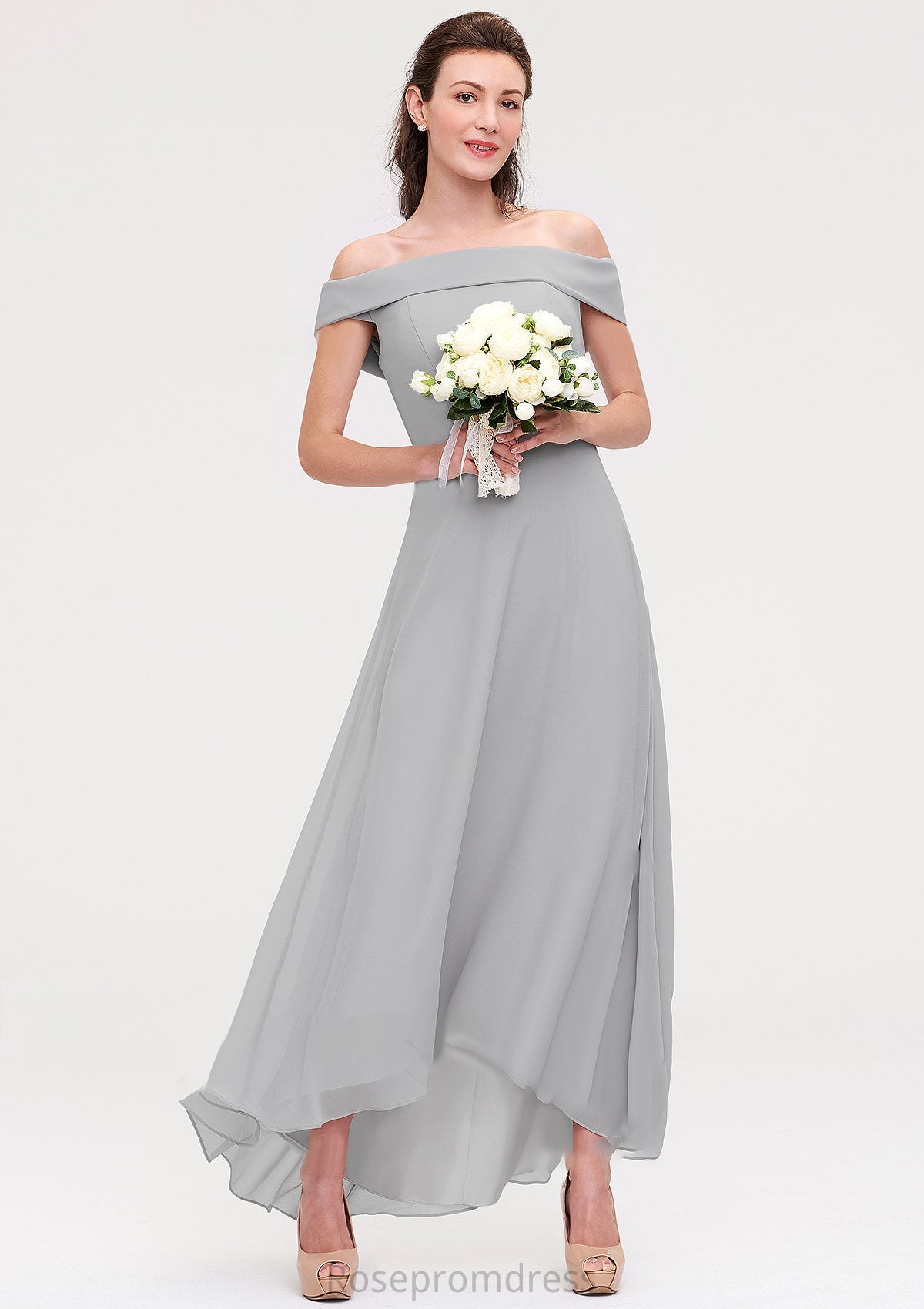 Off-the-Shoulder Sleeveless Asymmetrical Chiffon A-line/Princess Bridesmaid Dresseses Destinee SRSP0025465