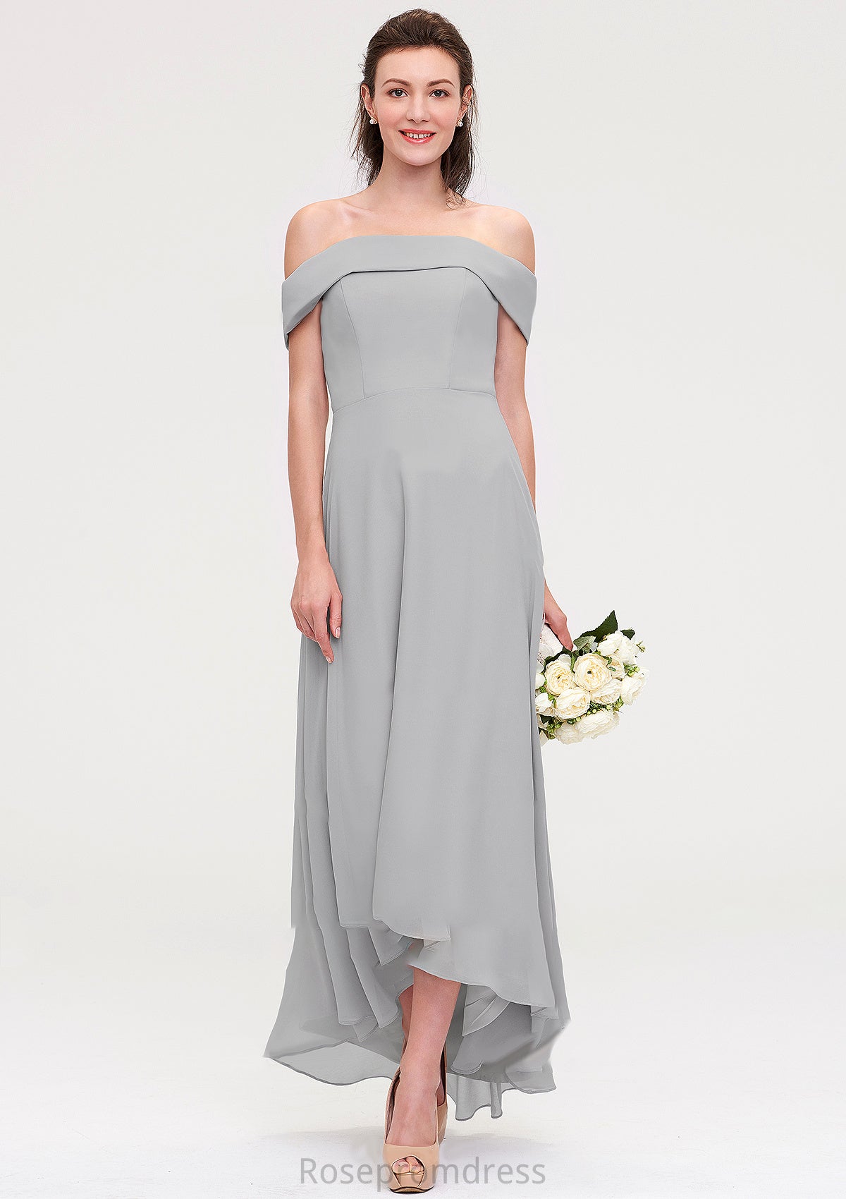 Off-the-Shoulder Sleeveless Asymmetrical Chiffon A-line/Princess Bridesmaid Dresseses Destinee SRSP0025465