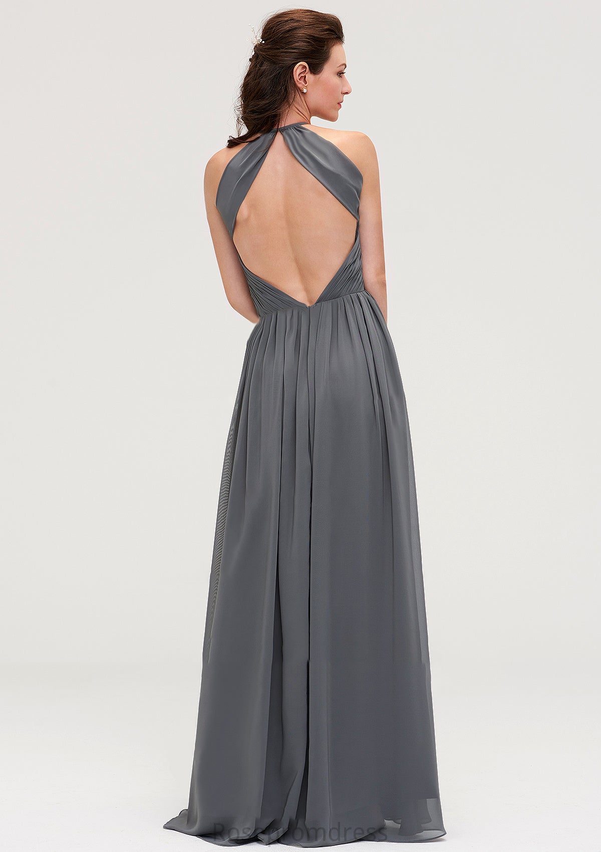 Sleeveless Halter Chiffon A-line/Princess Long/Floor-Length Bridesmaid Dresseses With Pleated Elizabeth SRSP0025466