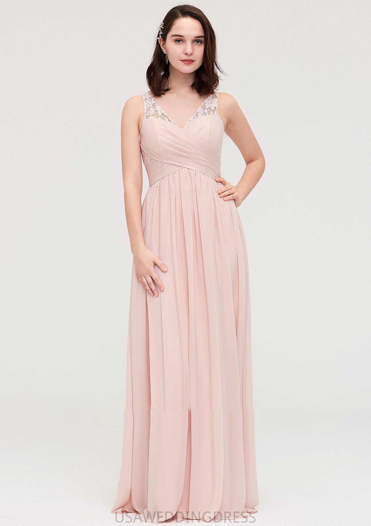 Sleeveless V Neck Long/Floor-Length Chiffon A-line/Princess Bridesmaid Dresses With Pleated Appliqued Aspen DSP0025467