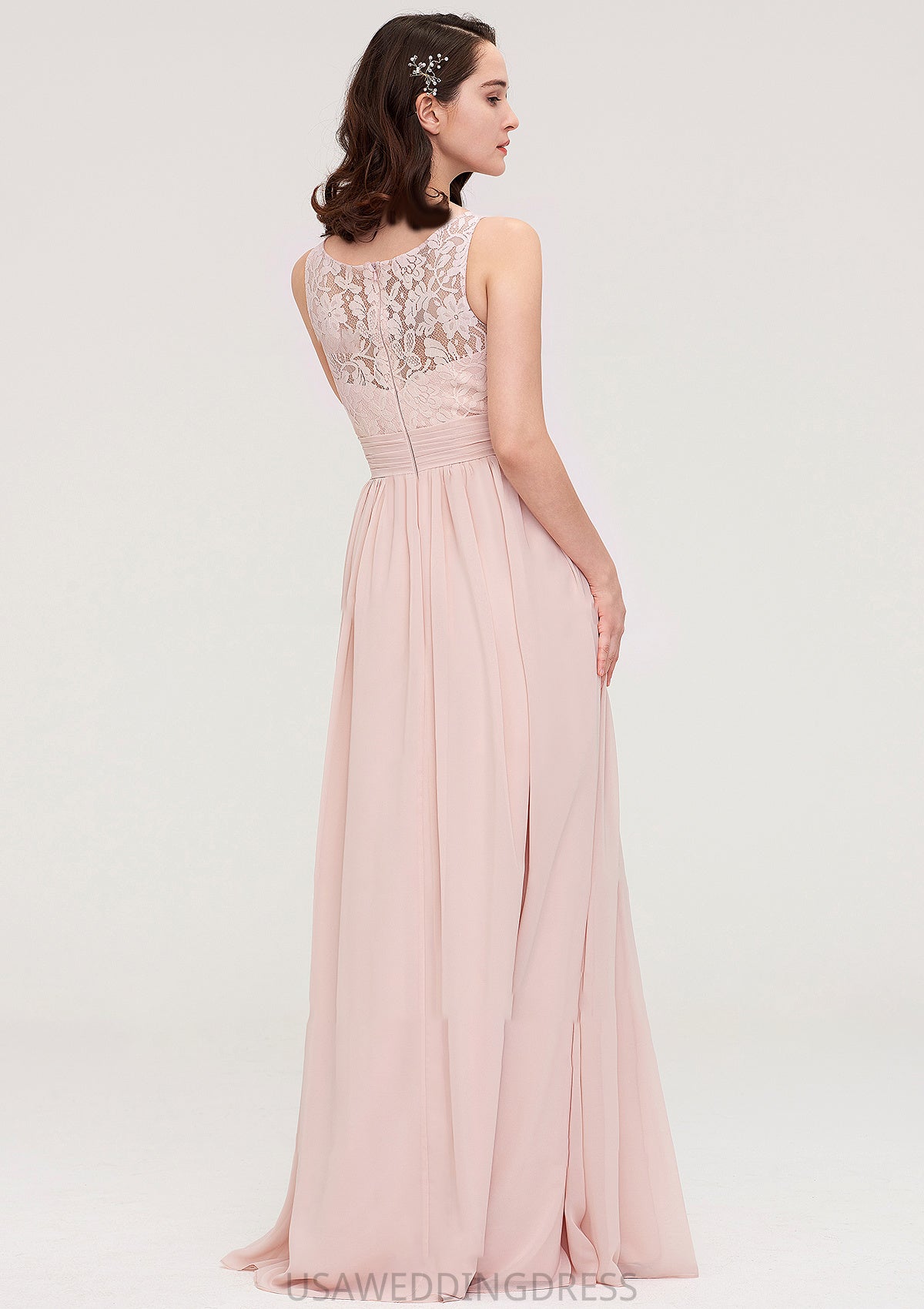 Sleeveless V Neck Long/Floor-Length Chiffon A-line/Princess Bridesmaid Dresses With Pleated Appliqued Aspen DSP0025467