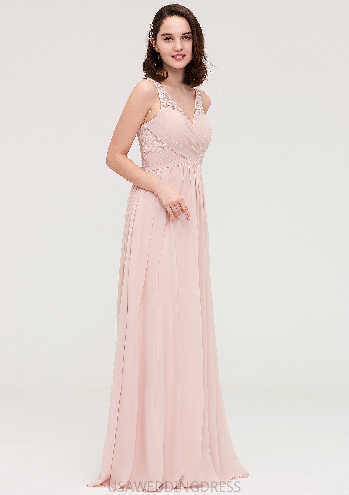 Sleeveless V Neck Long/Floor-Length Chiffon A-line/Princess Bridesmaid Dresses With Pleated Appliqued Aspen DSP0025467